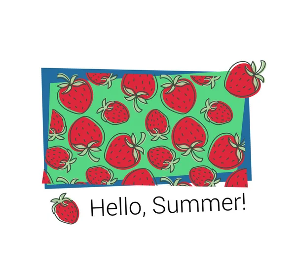 T-shirt print. Strawberry pattern. Hello summer. Vector sketch. — ストックベクタ