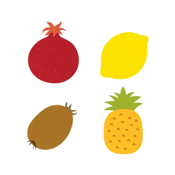 Frutas exóticas. Granate, limón, kiwi y piña. Doo dibujado a mano — Archivo Imágenes Vectoriales