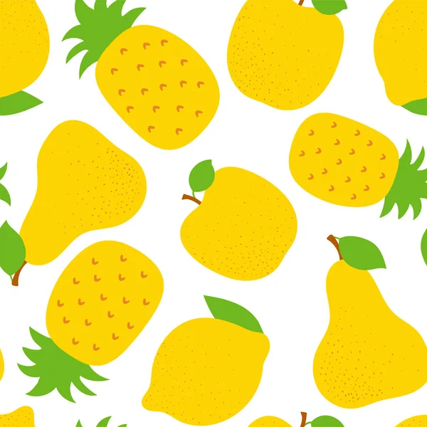 Exotische Früchte nahtlose Muster. süße Ananas, Birne und Apfel. — Stockvektor
