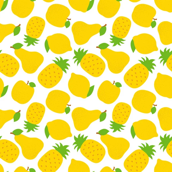 Exotische Früchte nahtlose Muster. süße Ananas, Birne und Apfel. — Stockvektor