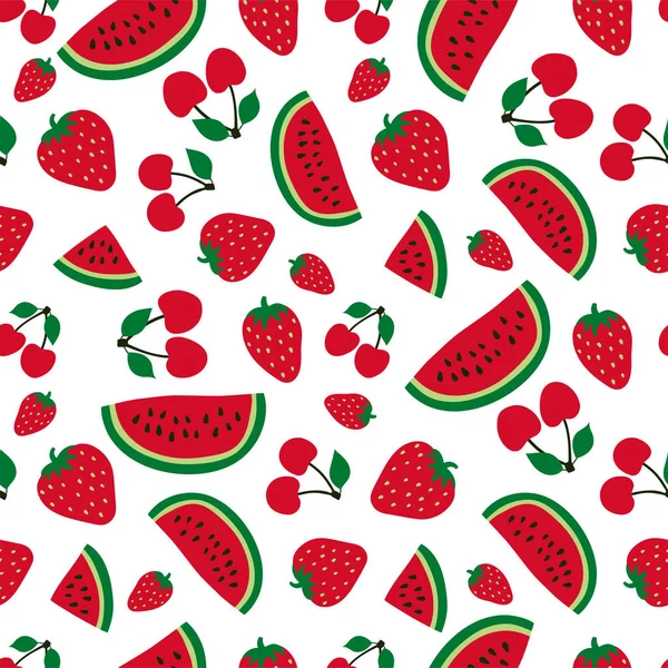 Melon d'eau, cerise et fraise motif sans couture. Une baie rouge. S — Image vectorielle