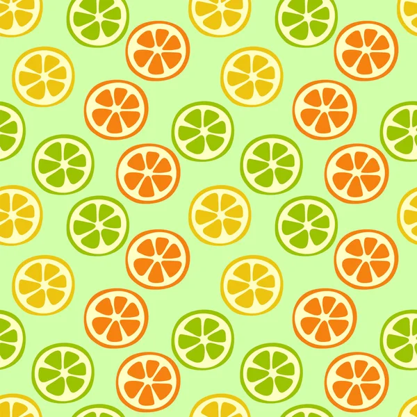 Citrusscheiben nahtloses Muster. Zitrone, Limette, Orange und Mandarine. — Stockvektor