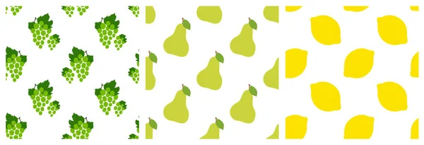 Виноград, груша и лимон. Желтые и зеленые фрукты бесшовный узор — стоковый вектор
