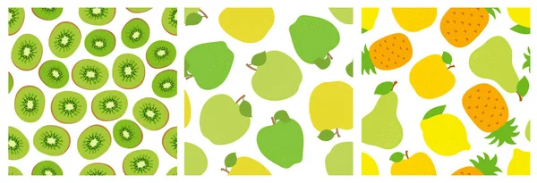 Une part de kiwi. Pomme, citron, poire et ananas. Tapis sans couture aux fruits — Image vectorielle