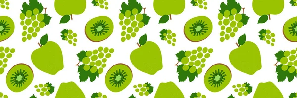 Uvas Kiwi Manzana Patrón Sin Costuras Frutas Dulces Verdes Diseño — Archivo Imágenes Vectoriales