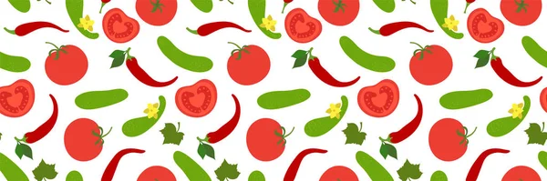 Vegetables Seamless Pattern Cucumber Tomato Pepper Paprika Hand Drawn Doodle — Stock Vector