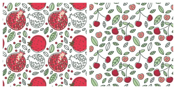 Seamless pattern set. Juicy fruit and berry. Garnet, pomegranate — Stock Vector