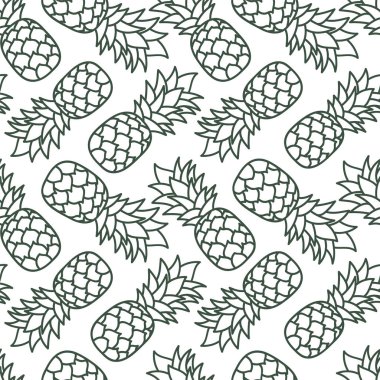 Ananaslı, pürüzsüz desen. Elle çizilmiş taze egzotik meyve. Vecto