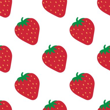 Çilek pürüzsüz desen. Moda tasarımı. El yapımı taze meyve. Vektör robot resim geçmişi. Elbise, mutfak perdesi ya da masa örtüsü için yiyecek baskısı. Duvar kağıdını karala