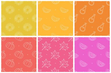 Kusursuz desen koleksiyonu. Renk vektör arkaplanı ayarlandı. Meyve. 