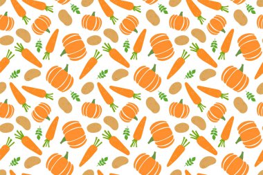 Sebzeler dikişsiz desen. Patates, havuç ve balkabağı. Uzat.