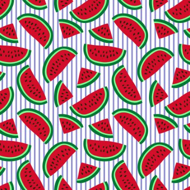Karpuz dikişsiz desen. El yapımı taze meyve. Vektör robot resim geçmişi. Duvar kâğıdı. Kırmızı ve yeşil yaz baskısı