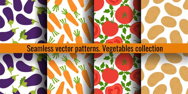 Äggplanta, morot, tomat och potatis. Grönsaker sömlöst mönster — Stock vektor