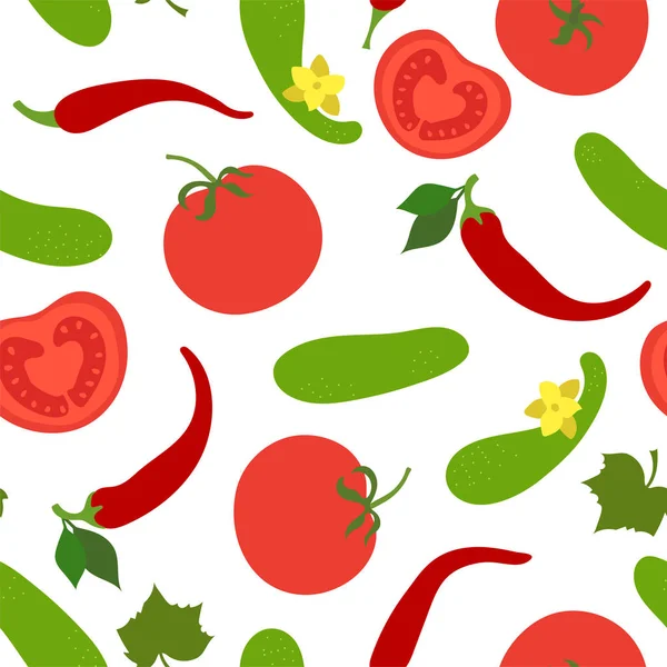 Gemüse nahtlose Muster. Gurken, Tomaten und Paprika. Paprik — Stockvektor