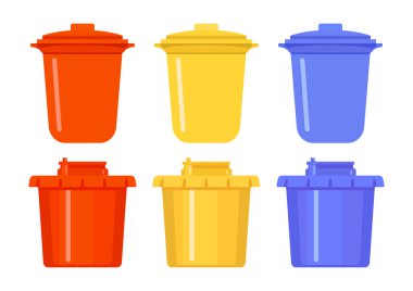 Bucket set. Plastic pail. Flat vector icon. Garbage, waste or wa