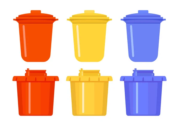 Bucket set. Plastic pail. Flat vector icon. Garbage, waste or wa — 스톡 벡터