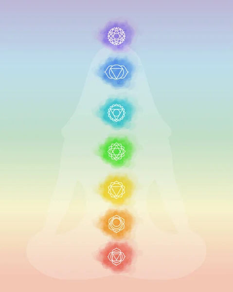 Chakras: muladhara, swadhisthana, manipura, anahata, vishuddha., — Vector de stock