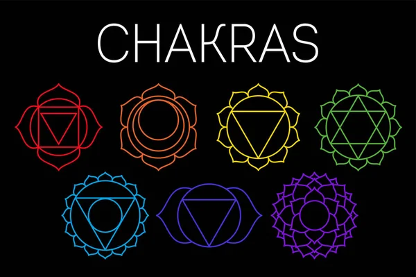 Chakras set: muladhara, swadhisthana, manipura, anahata, vishudd - Stok Vektor