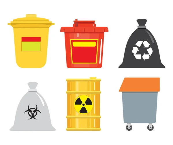 Garbage container. A bucket, a sack, a barrel, a box. Dangerous — ストックベクタ