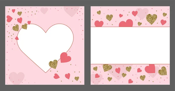 Valentine's day greeting card template. Gold and pink colors. Gl — Stock Vector