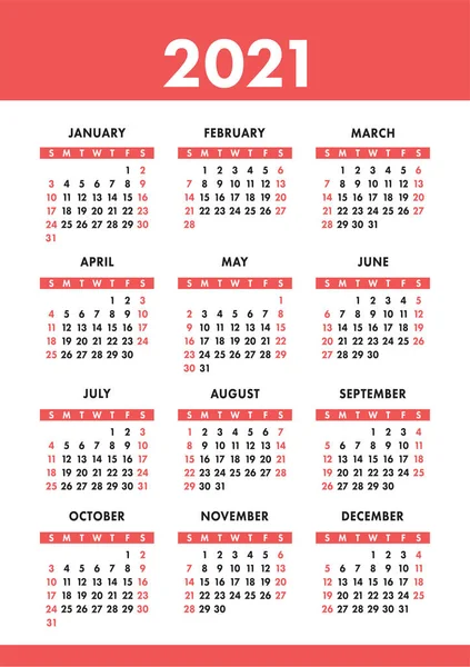 Kalender 2021 jaar. Vector zak of muur kalender sjabloon. Sim — Stockvector