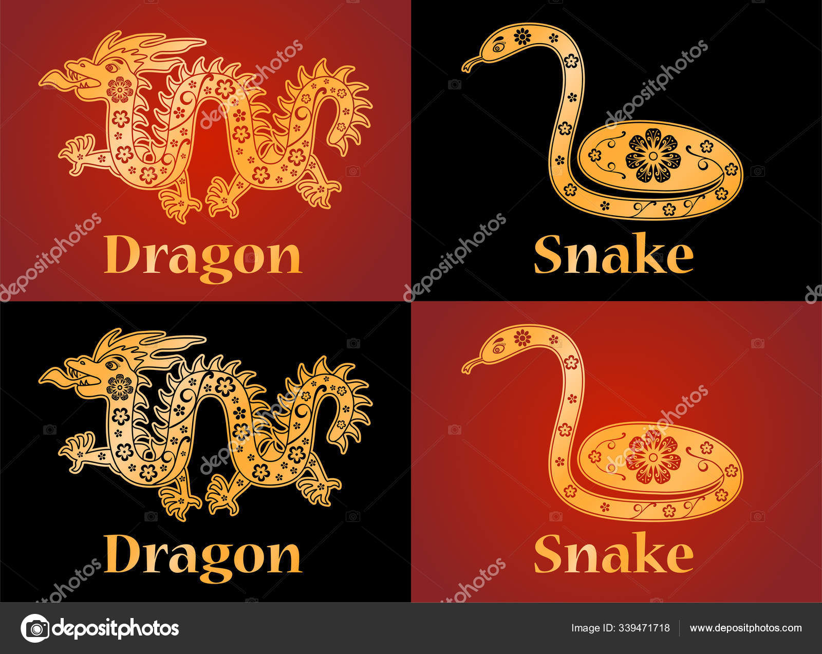 Dragon, snake, symbols of the Chinese horoscope 2024, 2025 years Stock Vector by ©ra.khusnullina