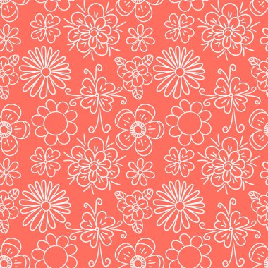 Çiçeksiz desen. Mercan rengi vektör arka planı. Yaz a