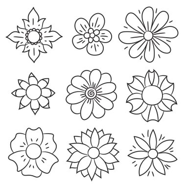 Çiçek seti. El çizimi çizimi çiçek koleksiyonu