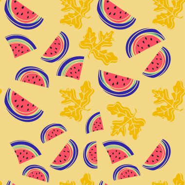 Karpuz dikişsiz desen. Elle çizilmiş taze tropikal meyve. Mu!
