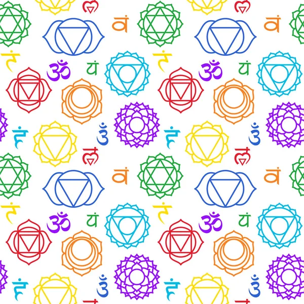 Chakras seamless pattern. Vector esoteric background. Hinduism, — ストックベクタ