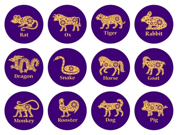 Chinese horoscope 2019, 2020, 2021, 2022, 2023, 2024, 2025 years — Stock vektor