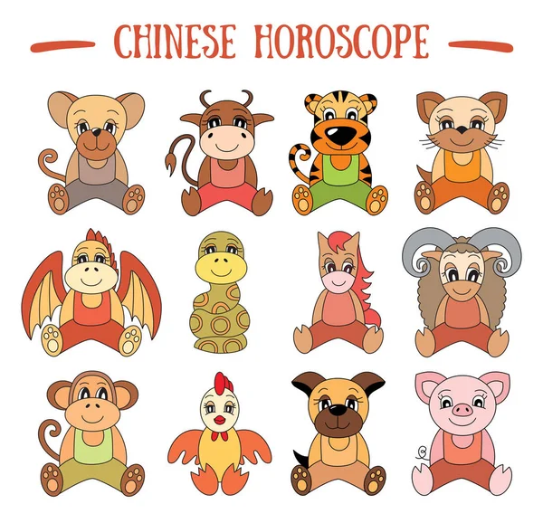 Chinese horoscope collection. Zodiac sign set. Pig, rat, ox, tig — Stock vektor