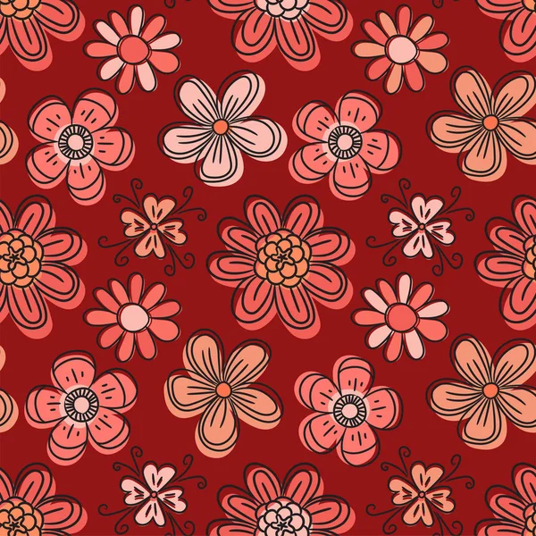 Patrón sin costuras flor. Fondo vector de color rojo. Verano y — Archivo Imágenes Vectoriales