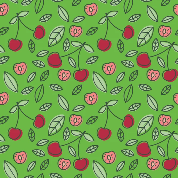 Patrón sin costuras de cereza. Baya fresca dibujada a mano. Multicolor ve — Vector de stock