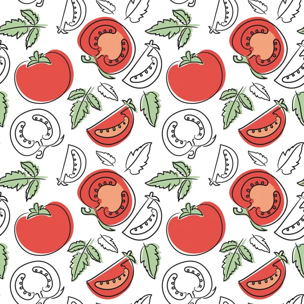 Bezešvé rajčatové vzory. Ručně kreslená čerstvá zelenina. Vektorové ske — Stockový vektor