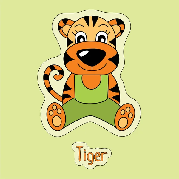 Красивый тигр, наклейка, смешное животное, детский рисунок, открытка — стоковый вектор