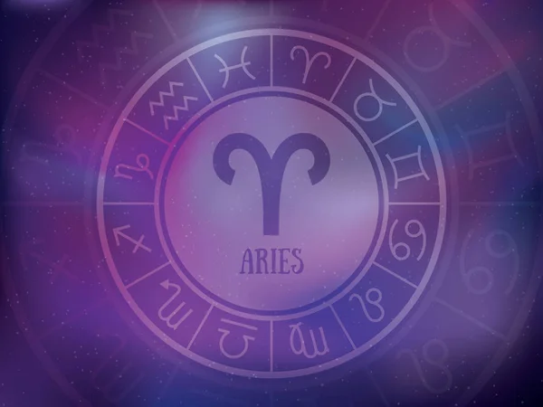 Znaki zodiaku w tle. Astrologiczna kolekcja okrągłych kalendarzy, — Wektor stockowy