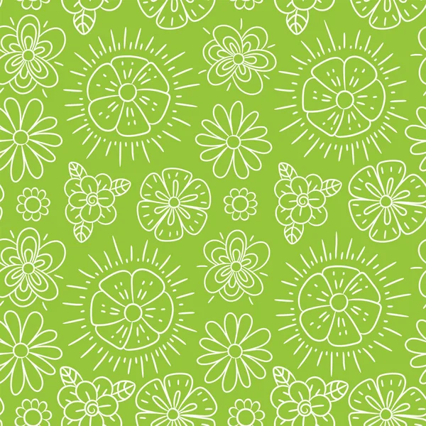 Flower seamless pattern. Green color vector background. Summer a — Stock Vector