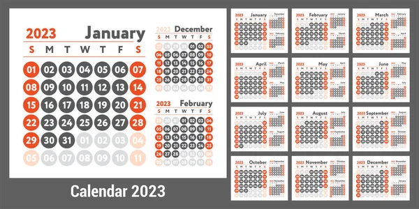 2023 Calendario Nuovo Design Del Pianificatore Anno Calendario Inglese Modello — Vettoriale Stock