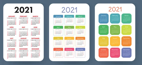 Kalendář 2021 Rok Nastaven Sbírka Šablon Vektorových Kapes Nebo Kalendářů — Stockový vektor
