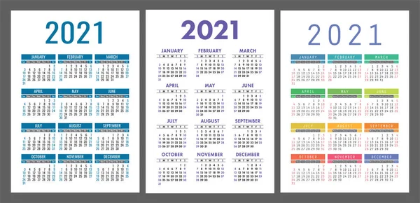 Kalender 2021 Jaar Vastgesteld Vector Zak Muur Kalender Template Collectie — Stockvector