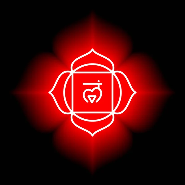 Icono Muladhara Primer Chakra Raíz Vector Rojo Brillo Brillo Símbolo — Vector de stock