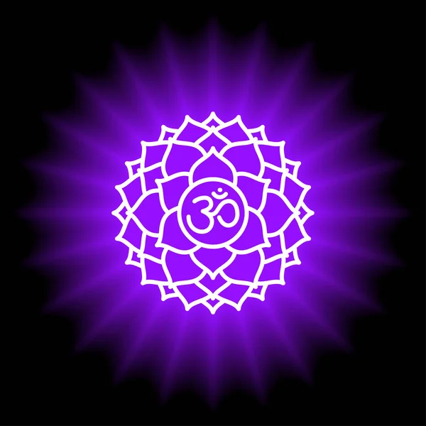 Icono Sahasrara Séptima Corona Chakra Parietal Vector Púrpura Brillo Brillo — Vector de stock