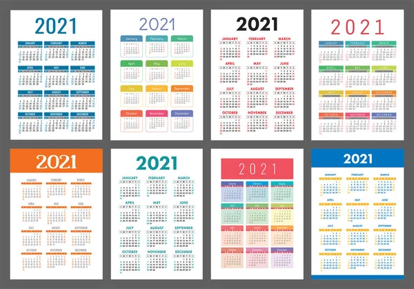 Calendar 2021 Year Set Vector Pocket Or Wall Calender Template Collection Simple Design Week Starts On Sunday January February March April May June July August September October November December Stock Images