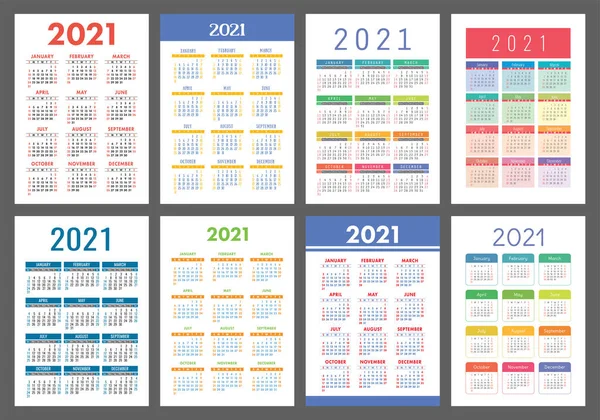 Calendario 2021 Conjunto Años Bolsillo Vectorial Colección Plantillas Calendario Pared — Vector de stock