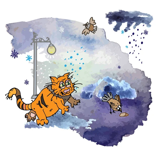 Eski kırmızı kedi kuş avcılık