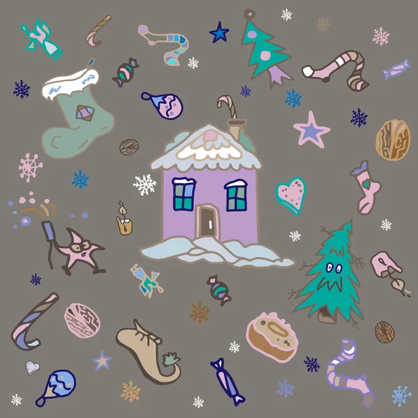 elle çizilmiş Noel öğeleri kümesi