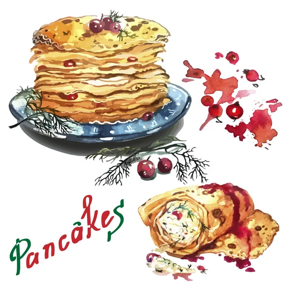 Süzme peynir ve yaban mersini ile suluboya krep 