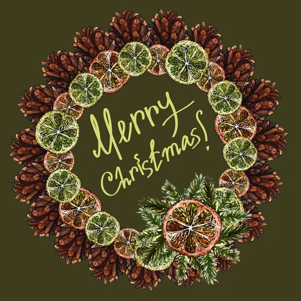 Noel çelenk koniler ve portakal