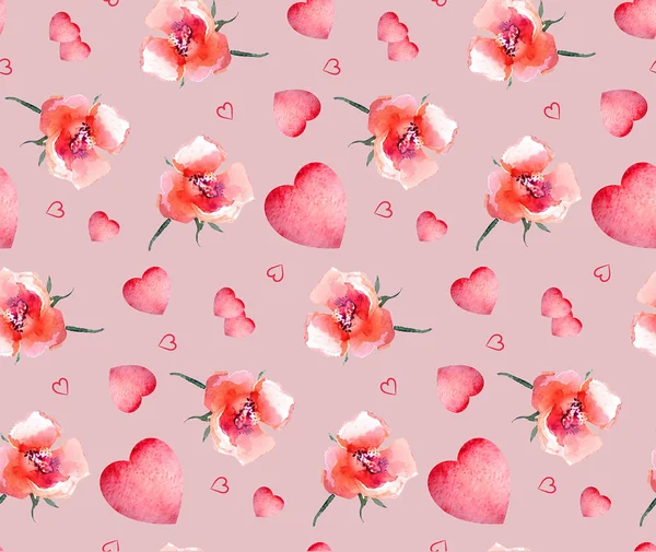 Yabani gül ve kalp ile sorunsuz arka plan